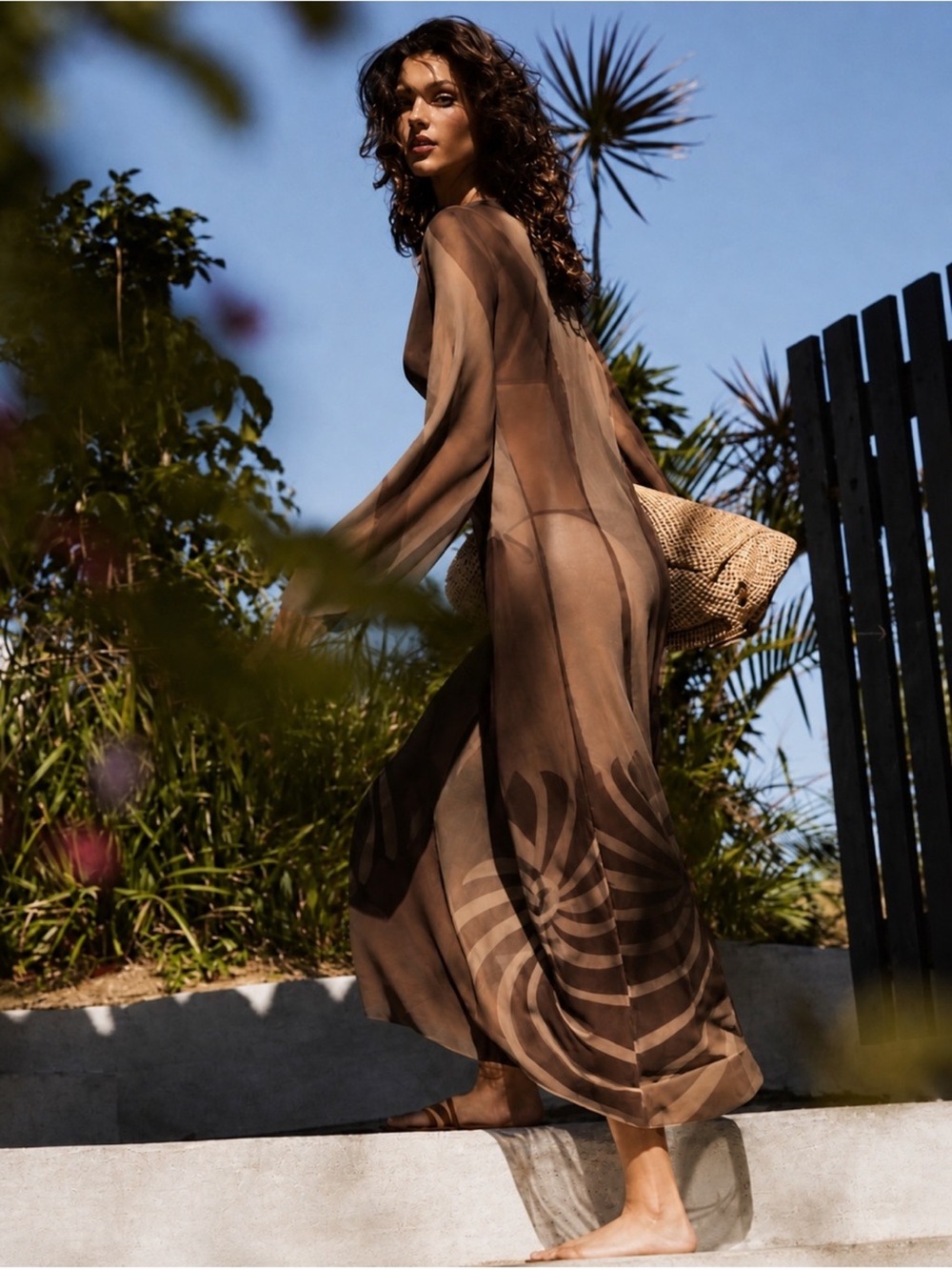 Caroline Constas Sheer Mesh Coverup Maxi Dress Brown S NWT